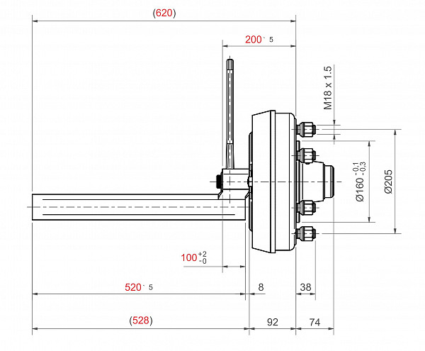 Semi axle F6 with brake