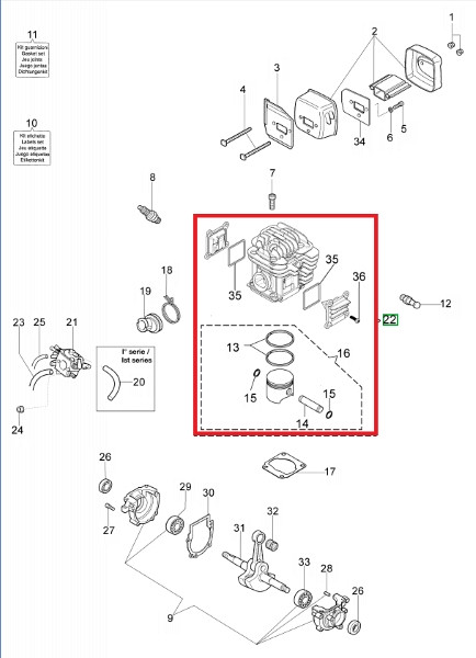 Piston and cylinder D.45 952