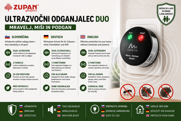 Ultrasonic repeller for ants, mice and rats Duo