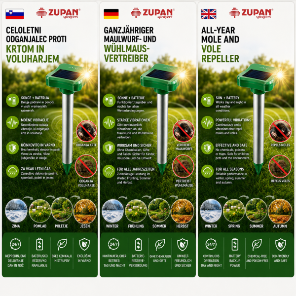 Year-Round Mole Repeller – Solar & Battery Powered