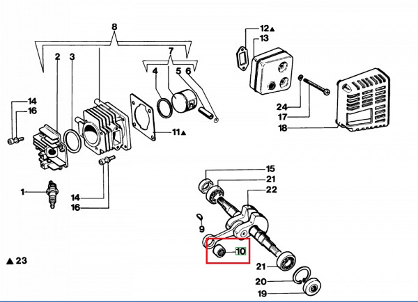 Bearing of the tiller of the saw
