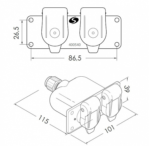 Double 3 poles socket